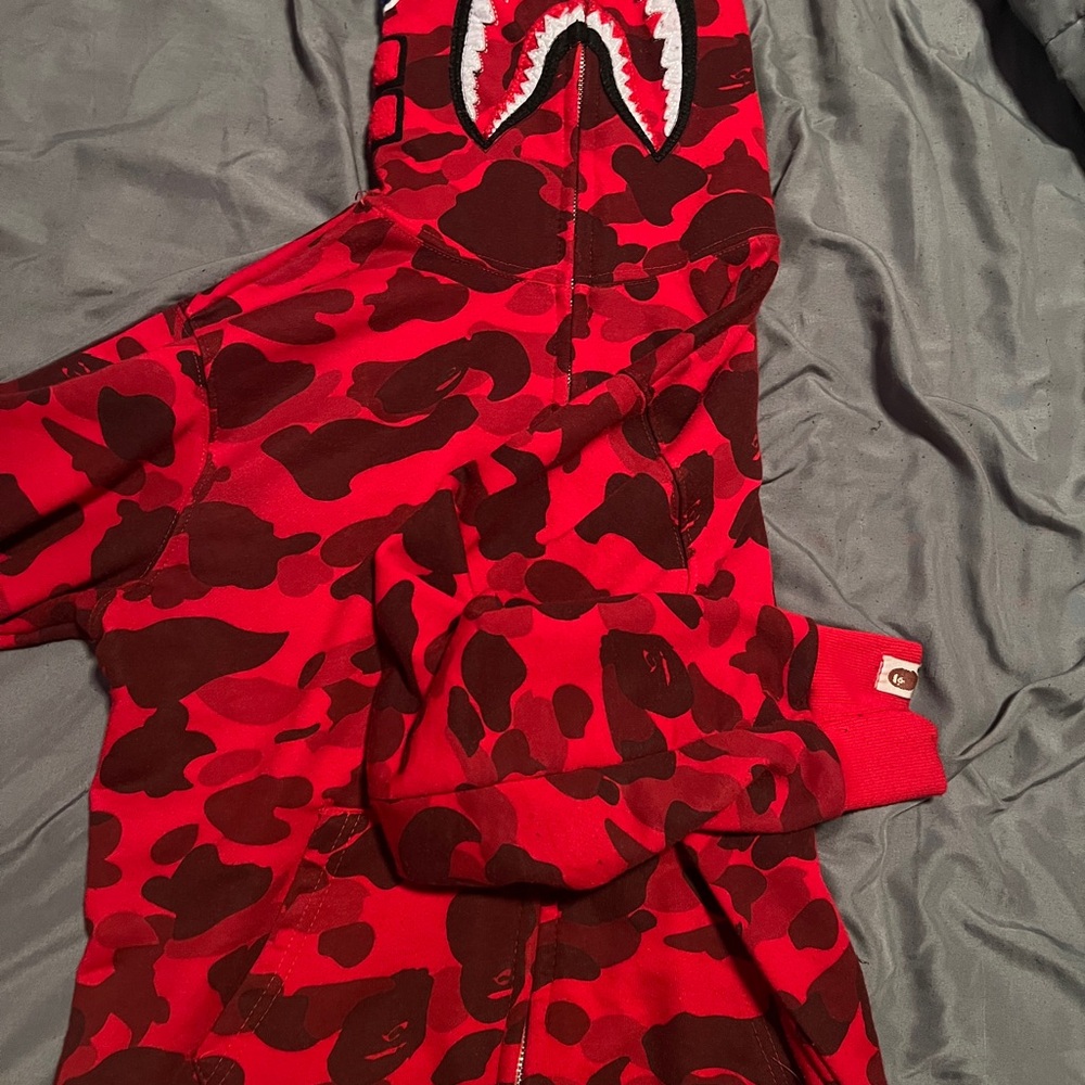 Bape Red Camo Shark Hoodie